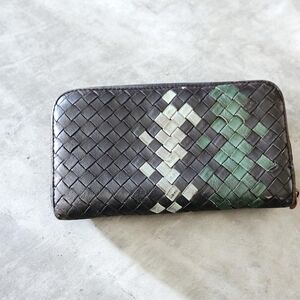Bottega Veneta Black and Green Woven Wallet